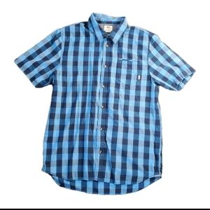 VANS Shirt Mens Large L Blue Plaid Regular Fit Button Short Sleeve Skate